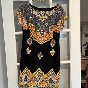Muse Black and Gold Embellished Sheath Mini Dress